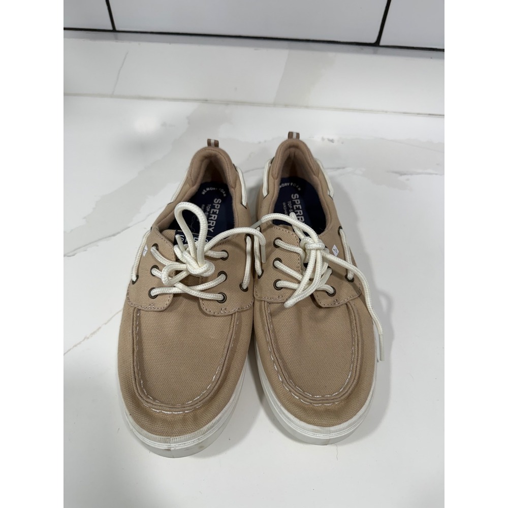 Sperry Top-Sider Washable Tan Canvas Boat Shoes Mens 5M Womens 6.5 Memory Foam